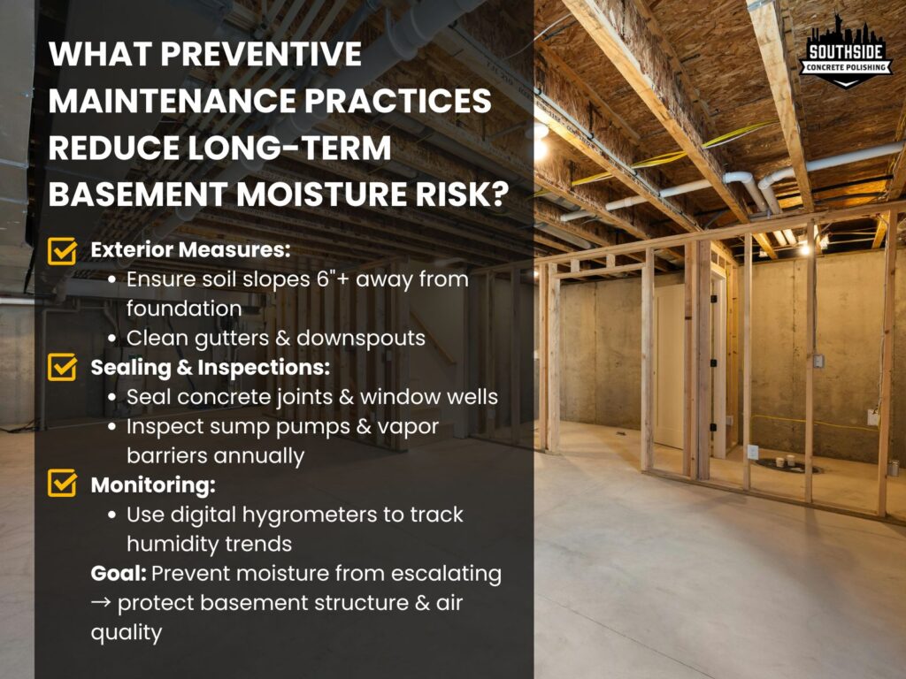 What Preventive Maintenance Practices Reduce Long-Term Basement Moisture Risk