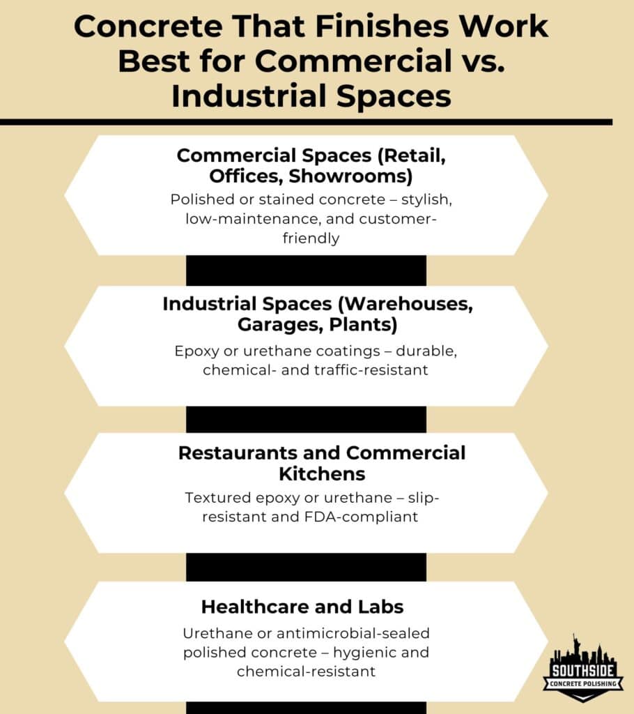 Concrete That Finishes Work Best for Commercial vs Industrial Spaces