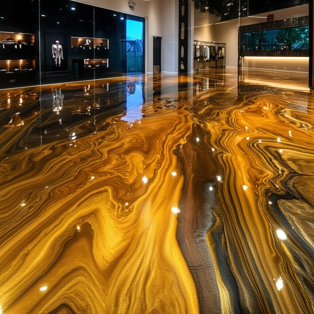 Luxury metallic epoxy floor in retail showroom