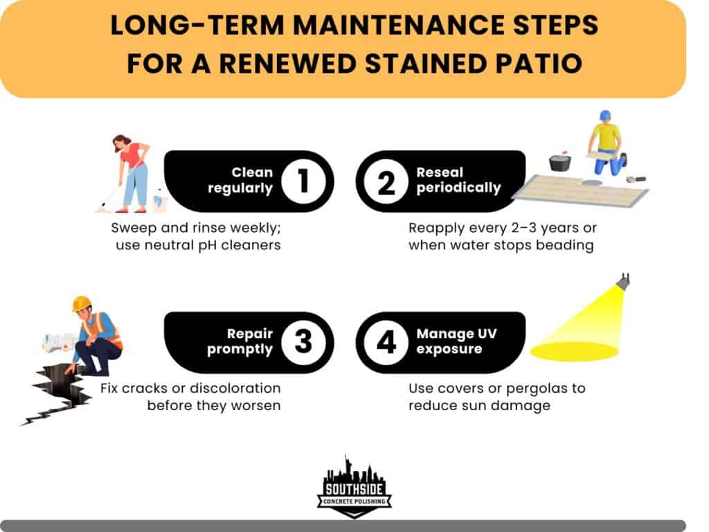 How to Renew an Outdoor Stained Concrete Patio 3 Long-Term Maintenance Steps for a Renewed Stained Patio